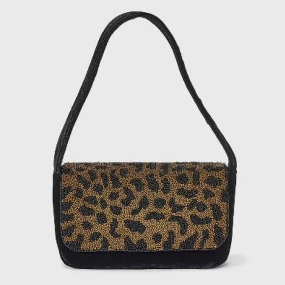 NWT Embellished Leopard Print Flap Shoulder Bag - Picture 1 of 5